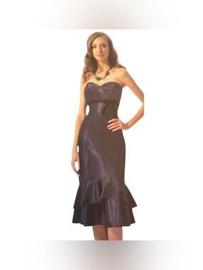 NWT BELSOIE VINTAGE PURPLE & BLACK STRAPLESS FLOUNCE DRESS SIZE 10